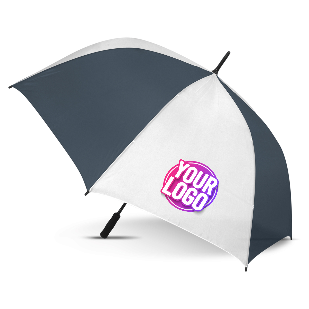 CUSTOM BRANDED - STORM PROOF ULTIMATE®️ Heavy Duty Sports Umbrella with Windproof Fibreglass Frame - Premium Automatic Opening - White Panels