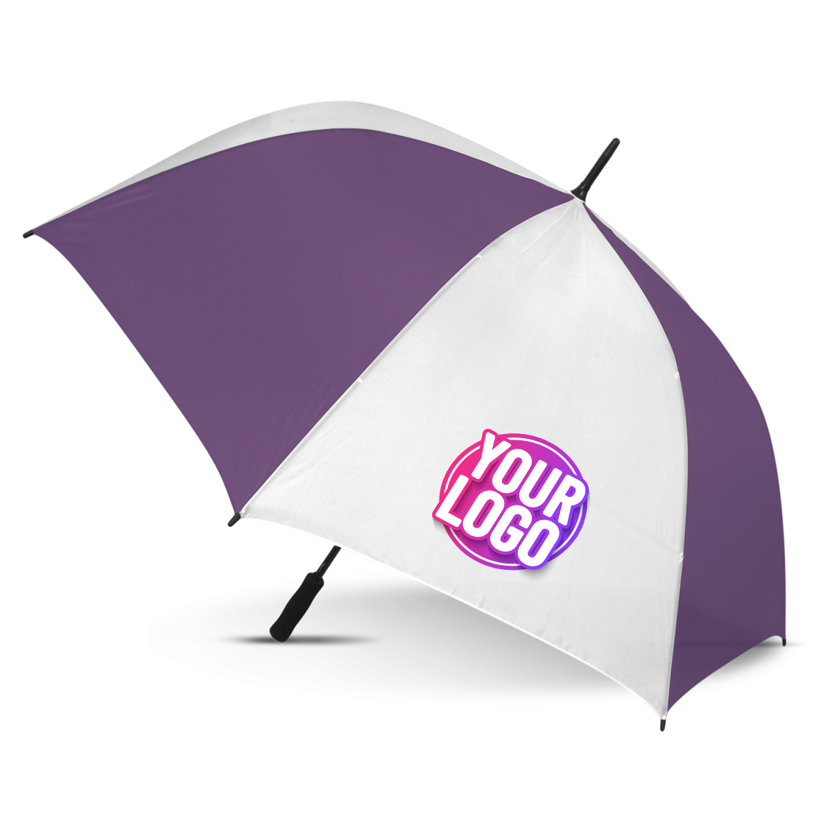 CUSTOM BRANDED - STORM PROOF ULTIMATE®️ Heavy Duty Sports Umbrella with Windproof Fibreglass Frame - Premium Automatic Opening - White Panels