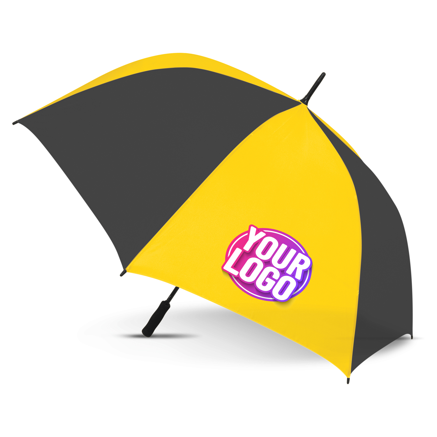 CUSTOM BRANDED - STORM PROOF ULTIMATE®️ Heavy Duty Sports Umbrella with Windproof Fibreglass Frame and Fibreglass Shaft - Premium Automatic Opening - Black Panels
