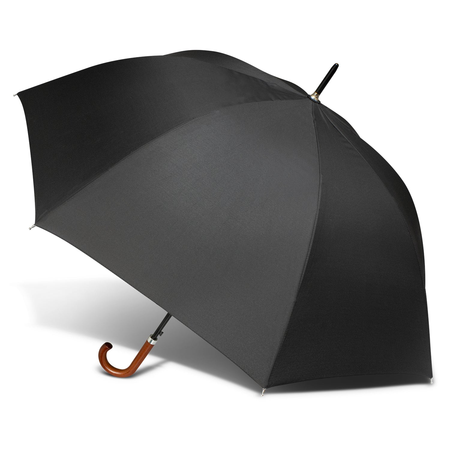 STORMPROOF®️ Corporate Executive Hook Umbrella With Premium Pongee Canopy, Wind Resistant Frame, Steel Shaft, With Auto-Open Push Button Feature - Premium Wooden Hook Handle
