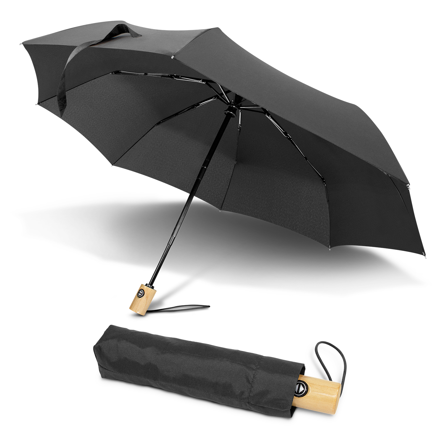 STORM PROOF ECO®️  (RPET) Personal Compact Travel Umbrella With Wind Proof Fibreglass Frame, Japanese Oak Handle & SMART Automatic Open/Close