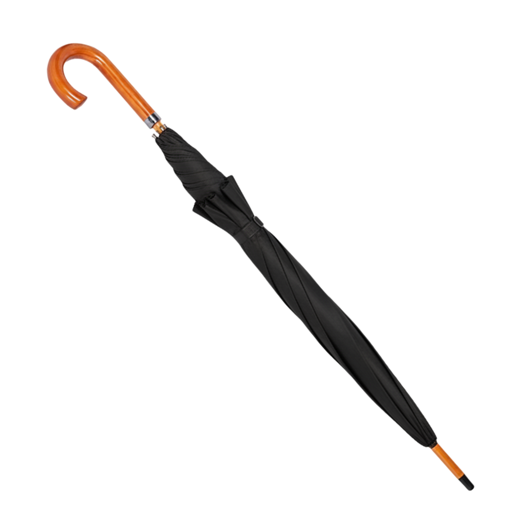 TEMPEST & TIDE®️ Premium Executive Umbrella with Premium Pongee Canopy, Wind Resistant Fibreglass Frame with "Z-Rib" Technology and Auto-Open - Solid Wooden Shaft & Premium Wooden Curved Hook Handle