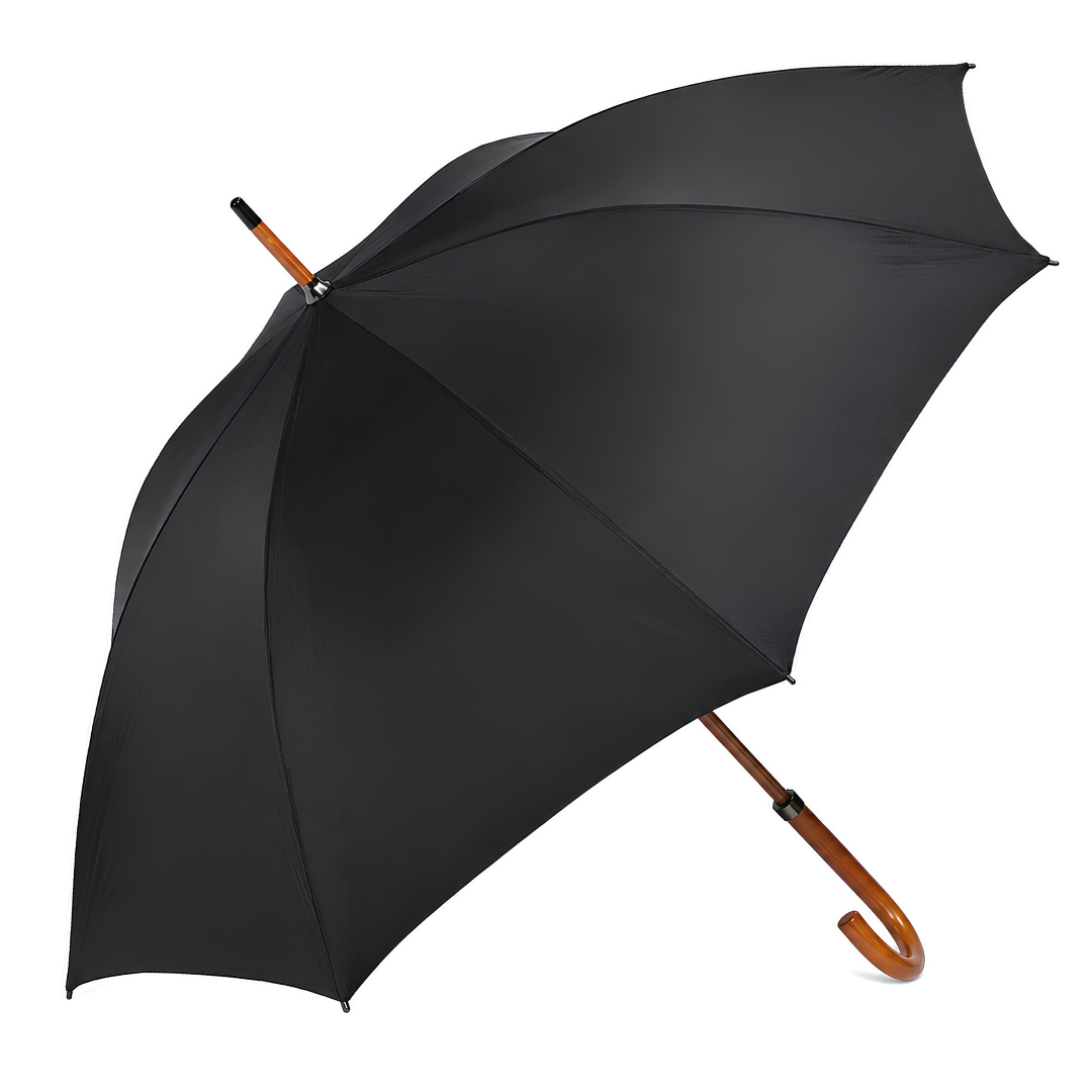 TEMPEST & TIDE®️ Premium Executive Umbrella with Premium Pongee Canopy, Wind Resistant Fibreglass Frame with "Z-Rib" Technology and Auto-Open - Solid Wooden Shaft & Premium Wooden Curved Hook Handle