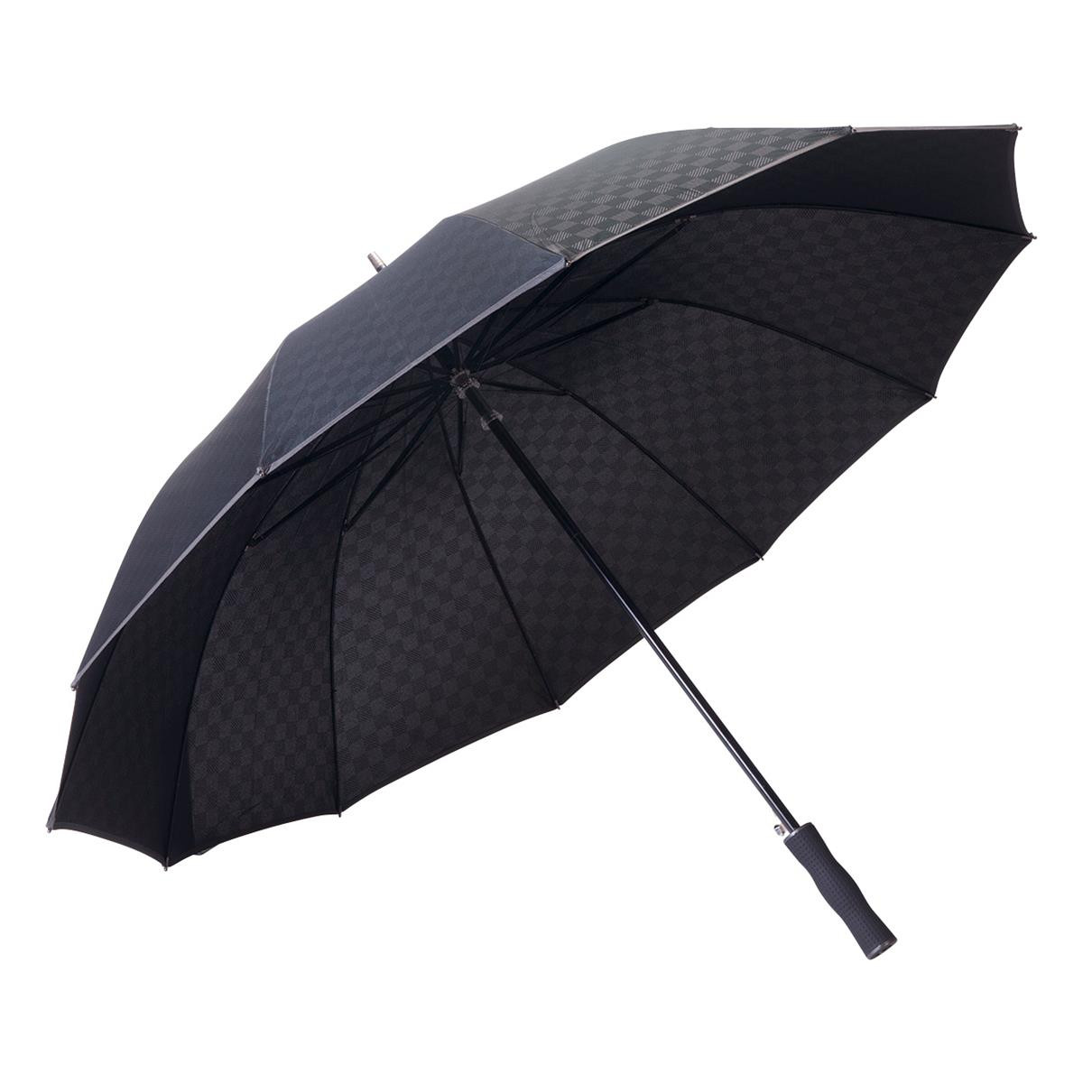 UMBRA®️ BOSS Embossed Checkered Pattern Umbrella with Black Electroplated Steel Shaft  - Auto-Open Push Button Feature