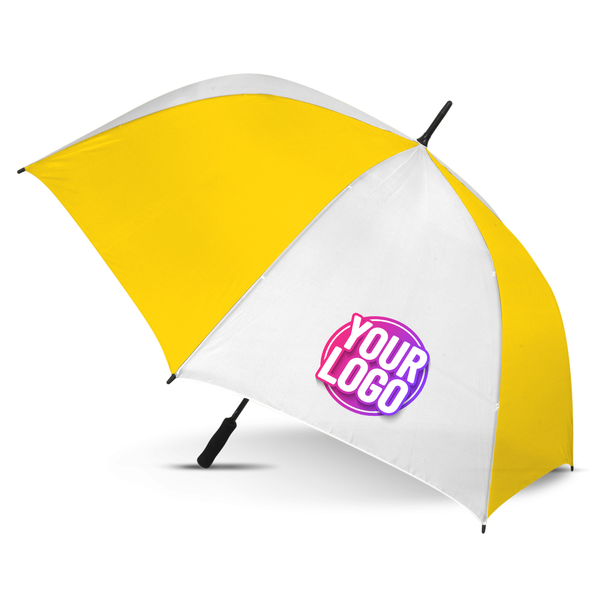 CUSTOM BRANDED - STORM PROOF ULTIMATE®️ Heavy Duty Sports Umbrella with Windproof Fibreglass Frame - Premium Automatic Opening - White Panels