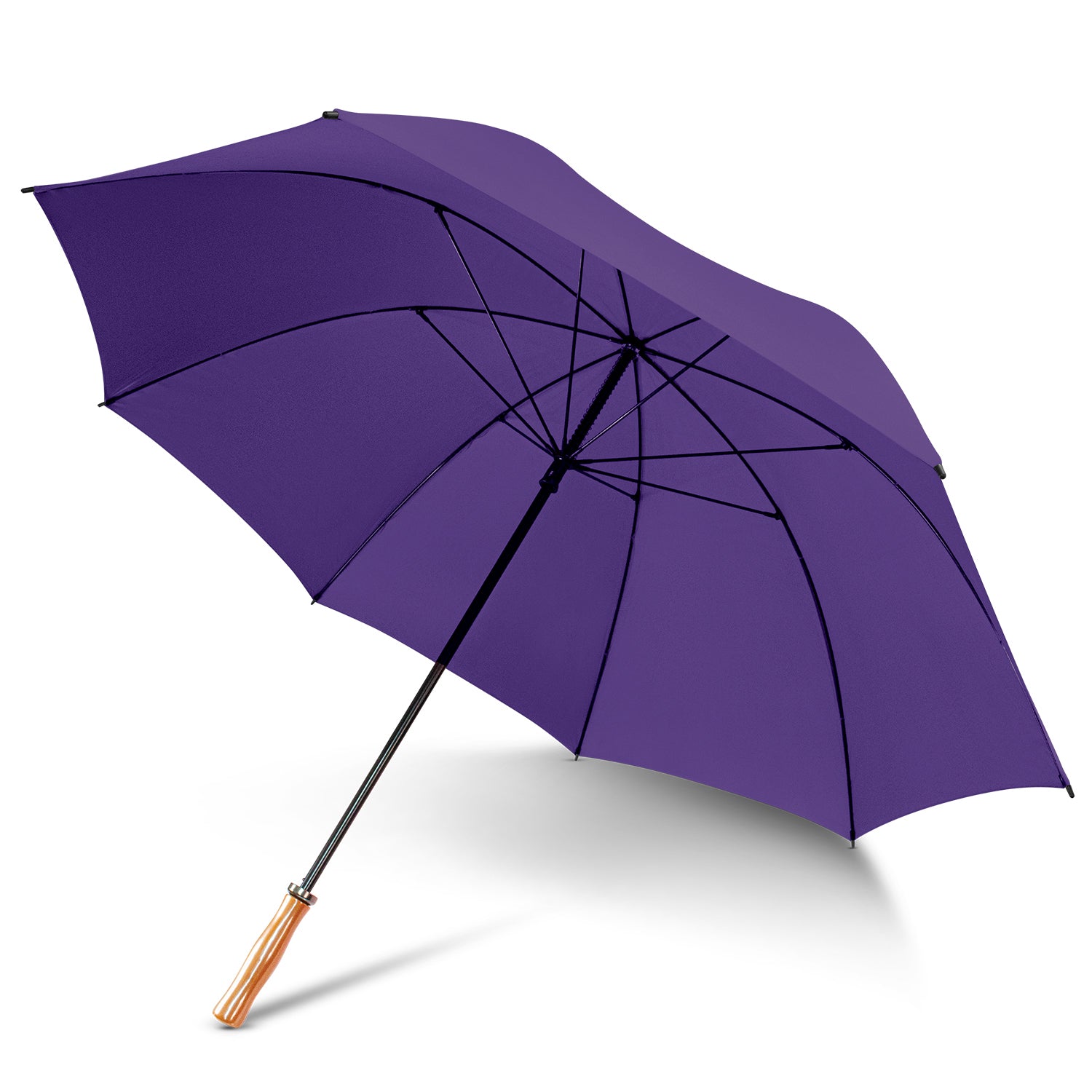 PEROS RainBrella PRO®️ Sports Umbrella with Windproof Fibreglass Frame, Black Electroplated Shaft - Classic Wooden Hand Grip - Solid Colours no