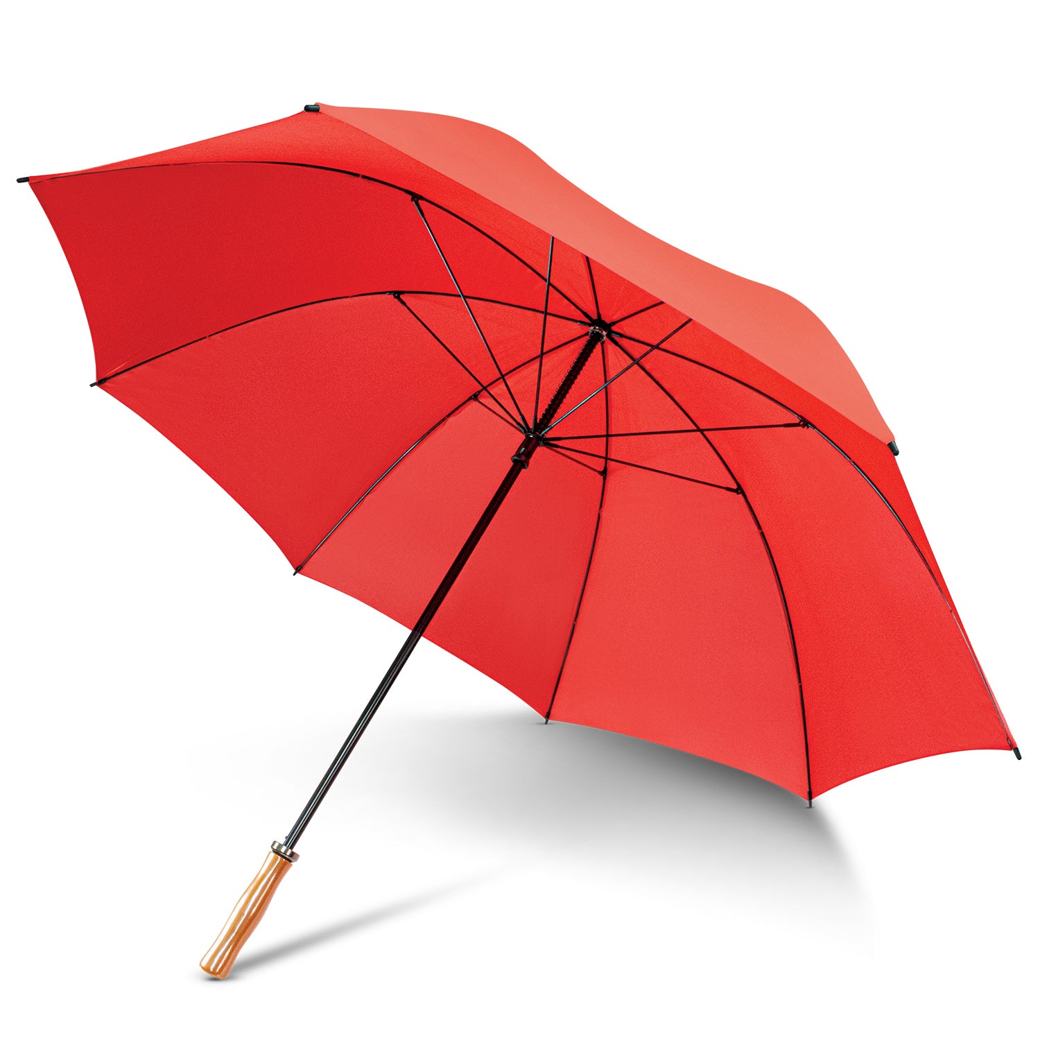 PEROS RainBrella PRO®️ Sports Umbrella with Windproof Fibreglass Frame, Black Electroplated Shaft - Classic Wooden Hand Grip - Solid Colours no