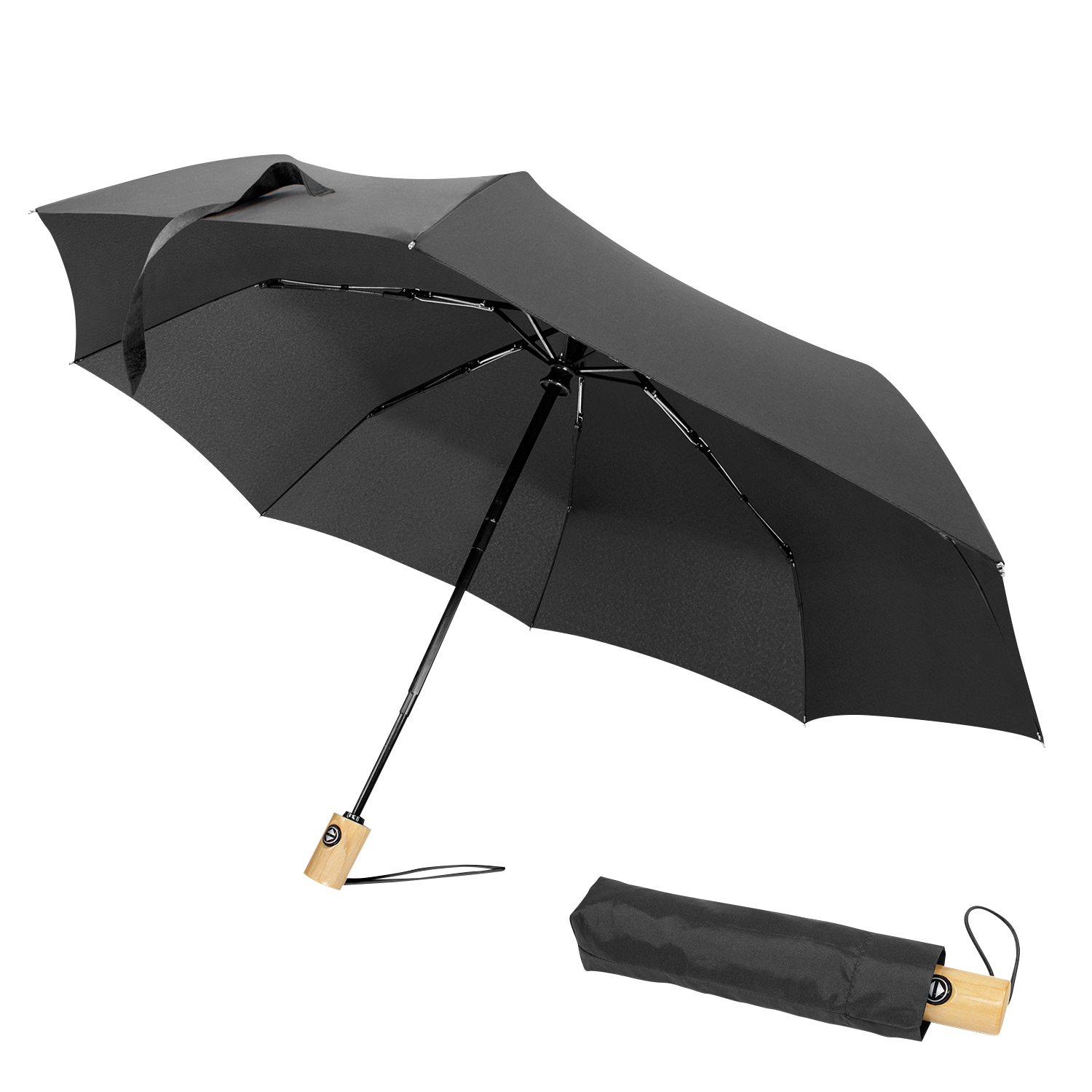 STORM PROOF ECO®️  (RPET) Personal Compact Travel Umbrella With Wind Proof Fibreglass Frame, Japanese Oak Handle & SMART Automatic Open/Close