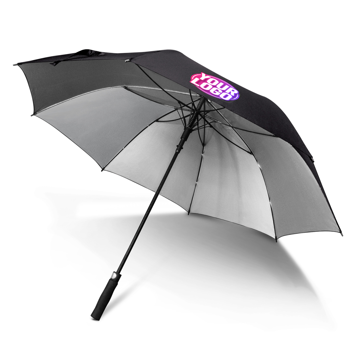 CUSTOM BRANDED - STORM PROOF ULTIMATE®️ Heavy Duty Umbrella With Silver Underside, Windproof Fibreglass Frame and Fibreglass Shaft - Premium Automatic Opening